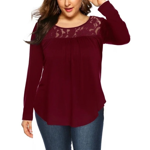 Vtg Y2k Retro Xhilaration Burgundy Lace Tunic Blouse Dark Coquette Preppy Boho L - Picture 7 of 11